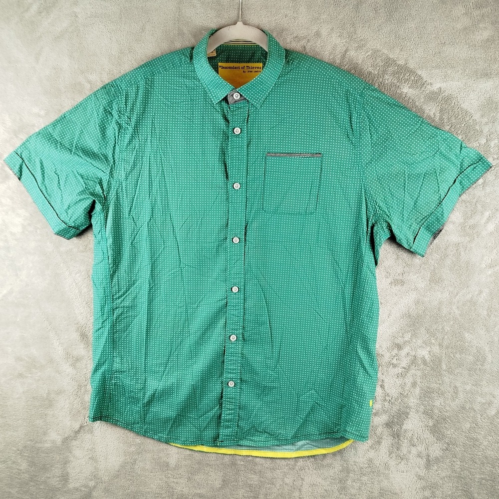Descendant of Thieves Button‎ Green Shirt Mens XL Polka Dots Limited Tee